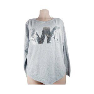 Michael Kors Women's Gray Sequin MK Crew Neck Casual Sweatshirt Size L